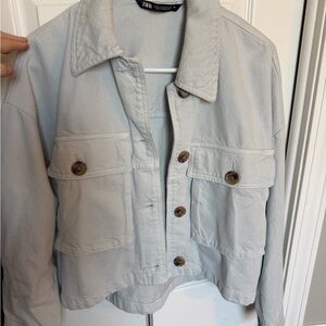 Zara Light Gray Cropped Jean Jacket